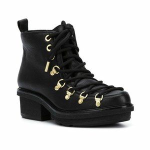 3.1 Phillip Lim Mallory Hiking‎ Boots Shoes Dark Blue Lace Up Gold Stud Leather